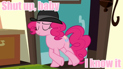 Size: 720x404 | Tagged: safe, edit, edited screencap, screencap, pinkie pie, g4, mmmystery on the friendship express, bender bending rodríguez, female, futurama, image macro, male, meme, pink text, solo