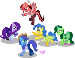 Size: 6533x5101 | Tagged: safe, artist:meganlovesangrybirds, applejack, fluttershy, pinkie pie, rainbow dash, rarity, cockroach, earth pony, pegasus, pony, unicorn, g4, absurd resolution, anger (inside out), applejack's hat, belt, bowtie, clothes, cowboy hat, crossover, disgust (inside out), disney, dress, fear (inside out), female, flying, freckles, glasses, group, hat, inkscape, inside out, joy (inside out), mare, necktie, open mouth, pants, parody, pixar, ponified, raised hoof, sad, sadness (inside out), signature, simple background, skirt, stetson, swatting, sweater, transparent background, unhapplejack, vector