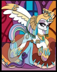 Size: 828x1039 | Tagged: safe, artist:the-paper-pony, princess celestia, snake, g4, cleopatra, clothes, costume, egyptian, female, headdress, solo