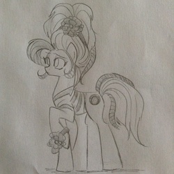 Size: 600x600 | Tagged: safe, artist:zigragirl, oc, oc only, oc:copper coin, earth pony, pony, female, mare, monochrome, pencil drawing, simple background, solo, traditional art