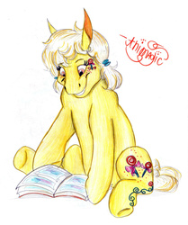 Size: 1549x1855 | Tagged: safe, artist:animagicworld, butterscotch (g3), g3, book, female, scrapbook, solo, traditional art