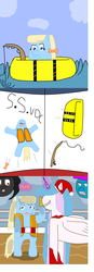 Size: 1368x3952 | Tagged: safe, artist:fuzzumz, apple cider (g4), alicorn, earth pony, pony, vocational death cruise, g4, 1000 hours in ms paint, apple family member, bipedal, bow, fishing, ocean, raft, santalestia, ticket