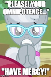 Size: 300x450 | Tagged: safe, babs seed, silver spoon, earth pony, pony, g4, one bad apple, begging, cd-i, discussion in the comments, duke onkled, female, filly, foal, glasses, hooves together, image macro, meme, princess zelda, solo focus, the legend of zelda, zelda cdi, zelda: the wand of gamelon