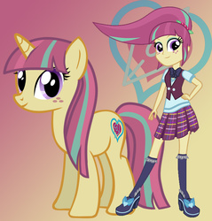 Size: 811x850 | Tagged: safe, artist:sunset-sunrize, sour sweet, human, pony, unicorn, equestria girls, g4, my little pony equestria girls: friendship games, bowtie, clothes, crystal prep academy, crystal prep shadowbolts, cutie mark, equestria girls ponified, female, freckles, hand on hip, human ponidox, looking at you, pleated skirt, ponified, school uniform, skirt, solo