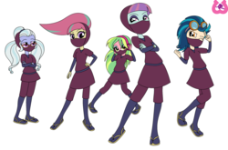Size: 2725x1797 | Tagged: safe, artist:author92, indigo zap, lemon zest, sour sweet, sugarcoat, sunny flare, equestria girls, g4, my little pony equestria girls: friendship games, alternate clothes, crystal prep academy, crystal prep shadowbolts, kunoichi, looking at you, ninja, sandals, shadow five