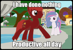 Size: 614x420 | Tagged: safe, oc, oc only, oc:billow pillow, earth pony, pegasus, pony, legends of equestria, 3d, animated, canterlot, caption, donut, fountain, i have done nothing productive all day, meme, spinning