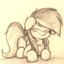 Size: 1024x1024 | Tagged: safe, artist:heavymetalbronyyeah, rainbow dash, g4, cute, dashabetes, eyes closed, female, floppy ears, fluffy, grayscale, monochrome, solo, traditional art