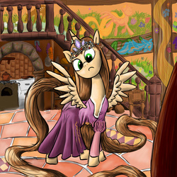 Size: 1024x1024 | Tagged: safe, artist:nikibrony, pony, disney, disney princess, impossibly long hair, impossibly long tail, ponified, rapunzel, solo, tangled (disney)