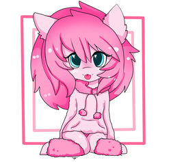 Size: 1753x1663 | Tagged: safe, artist:teranen, oc, oc only, oc:fluffle puff, anthro, unguligrade anthro, :p, chibi, clothes, colored pupils, hoodie, leg warmers, looking at you, solo, sweater, tongue out, wingding eyes