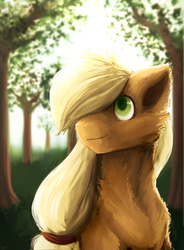 Size: 2350x3200 | Tagged: safe, artist:miarmo, applejack, g4, female, fluffy, forest, high res, solo