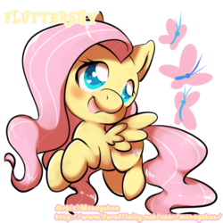 Size: 500x500 | Tagged: safe, artist:moneychan, fluttershy, butterfly, g4, female, flying, simple background, smiling, solo, transparent background