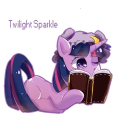 Size: 700x700 | Tagged: dead source, safe, artist:xing, twilight sparkle, pony, g4, adorkable, blushing, book, bookworm, clothes, cosplay, costume, cute, dork, female, mare, one eye closed, patchouli knowledge, pixiv, prone, reading, simple background, solo, touhou, twichouli, white background, wink