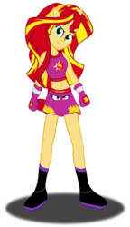 Size: 460x798 | Tagged: safe, artist:deannaphantom13, sunset shimmer, equestria girls, g4, boxing, boxing gear, eared humanization, exeron fighters, exeron outfit, female, ponied up, simple background, solo, stance, transparent background