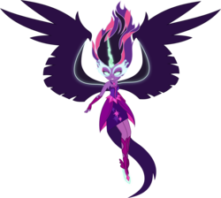 Size: 5030x4500 | Tagged: safe, artist:xebck, sci-twi, twilight sparkle, equestria girls, g4, my little pony equestria girls: friendship games, absurd resolution, bare shoulders, clothes, commission, dress, female, fingerless gloves, gloves, glowing eyes, horn, midnight sparkle, necklace, simple background, sleeveless, solo, strapless, transparent background, vector, wings
