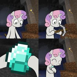 Size: 2000x2000 | Tagged: safe, sweetie belle, enderman, g4, diamond, exploitable meme, high res, meme, minecraft, pickaxe, solo, sweetie's note meme