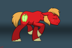 Size: 1800x1200 | Tagged: safe, artist:mofetafrombrooklyn, big macintosh, earth pony, pony, brotherhooves social, g4, depressed, gradient background, male, missing accessory, sad, solo, stallion