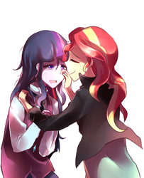 Size: 600x739 | Tagged: safe, artist:myomel, sci-twi, sunset shimmer, twilight sparkle, equestria girls, g4, my little pony equestria girls: friendship games, comforting, crying, duo