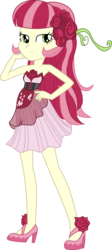 Size: 2879x6398 | Tagged: safe, artist:lunarina, roseluck, equestria girls, g4, life is a runway, my little pony equestria girls: rainbow rocks, absurd resolution, background human, bare shoulders, clothes, dress, female, high heels, inkscape, long hair, simple background, solo, strapless, transparent background, vector