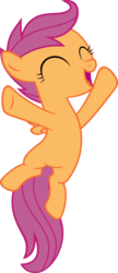 Size: 2587x6000 | Tagged: safe, artist:slb94, scootaloo, pegasus, pony, brotherhooves social, g4, blank flank, cute, cutealoo, excited, eyes closed, female, filly, foal, jumping, open mouth, open smile, simple background, smiling, solo, spread wings, transparent background, vector, wings