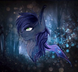 Size: 932x856 | Tagged: safe, artist:mocking-mono, oc, oc only, oc:halfmoon, bat pony, pony, green eyes, solo