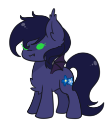 Size: 827x965 | Tagged: artist needed, safe, oc, oc only, oc:halfmoon, bat pony, pony, bat pony oc, chibi, cutie mark, green eyes, simple background, small wings, solo, transparent background, wings