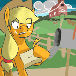 Size: 250x250 | Tagged: safe, applejack, vocational death cruise, g4, animated, barn, female, invite, mailbox, ticket
