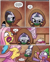 Size: 632x776 | Tagged: safe, artist:agnesgarbowska, idw, official comic, fluttershy, spike, zecora, zebra, friends forever #21, g4, my little pony: friends forever, spoiler:comic, sneezing