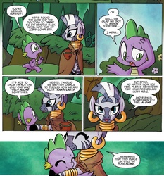 Size: 881x944 | Tagged: safe, artist:agnes garbowska, idw, official comic, spike, zecora, zebra, friends forever #21, g4, my little pony: friends forever, spoiler:comic, cloak, clothes, hug