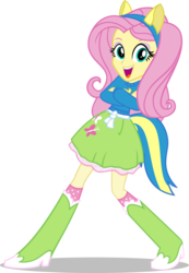 Size: 6000x8672 | Tagged: safe, artist:deathnyan, fluttershy, equestria girls, g4, my little pony equestria girls, .psd available, absurd resolution, boots, canterlot high, clothes, crossed arms, fake tail, female, fluttershy's skirt, helping twilight win the crown, high heel boots, long hair, looking at you, open mouth, polka dot socks, pony ears, pose, school spirit, shoes, simple background, skirt, socks, solo, transparent background, vector, wondercolts