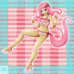 Size: 1500x1498 | Tagged: safe, artist:kinga-saiyans, fluttershy, human, g4, belly button, bikini, clothes, female, humanized, solo, swimsuit, tailed humanization