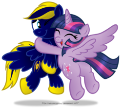 Size: 1024x917 | Tagged: safe, artist:aleximusprime, twilight sparkle, oc, oc:zephyr, alicorn, pony, g4, canon x oc, duo, female, hug, male, mare, shipping, simple background, straight, transparent background, twilight sparkle (alicorn), twiphyr