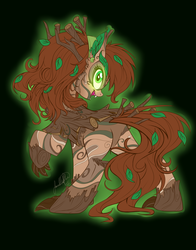 Size: 3300x4200 | Tagged: safe, artist:jadedjynx, oc, oc only, oc:jade verdi, hengstwolf, original species, timber pony, timber werepony, black background, glowing eyes, looking at you, raised hoof, simple background, solo, timber wolfified