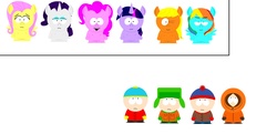 Size: 2166x1050 | Tagged: safe, applejack, fluttershy, pinkie pie, rainbow dash, rarity, twilight sparkle, g4, eric cartman, kenny mccormick, kyle broflovski, male, mane six, south park, stan marsh