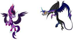 Size: 3072x1692 | Tagged: safe, alternate version, artist:rexlupin, sci-twi, twilight sparkle, draconequus, equestria girls, g4, my little pony equestria girls: friendship games, angry, corrupted, double trouble, draconequified, duel of the century, equestria girls ponified, flying, implied apocalypse, midnight sparkle, plotting, plotting your demise, ponified, self paradox, simple background, species swap, transparent background, twikonequus, xk-class end-of-the-world scenario