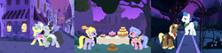 Size: 1024x244 | Tagged: safe, artist:hubfanlover678, chocolate sun, jet set, lyrica lilac, orion, royal ribbon, shooting star (g4), upper crust, g4, cake, canterlot, canterlot gardens, food, night, tree