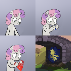 Size: 2000x2000 | Tagged: safe, sweetie belle, g4, bandana, exploitable meme, female, graffiti, high res, meme, solo, spray can, sweetie's note meme, vandalism