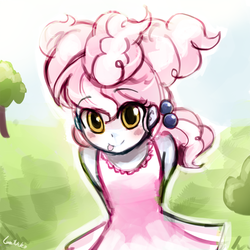 Size: 750x750 | Tagged: safe, artist:lumineko, cotton puff, human, brotherhooves social, equestria girls, g4, my little pony: friendship is magic, blushing, clothes, cute, dress, equestria girls-ified, female, hands behind back, humanized, solo, tongue out