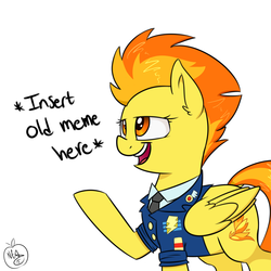 Size: 1280x1280 | Tagged: safe, artist:notenoughapples, spitfire, g4, academy record, female, meme, open mouth, solo, spitfire's tie, wonderbolts dress uniform