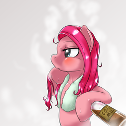 Size: 1000x1000 | Tagged: safe, artist:ushiro no kukan, pinkie pie, g4, coffee milk, female, solo, steam, towel, wet mane