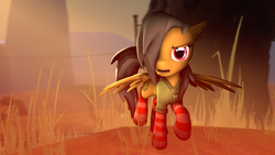 Size: 1920x1080 | Tagged: safe, artist:star-lightstarbright, daring do, g4, 3d, clothes, earring, female, glowing eyes, hair over one eye, looking at you, piercing, socks, solo, source filmmaker, striped socks