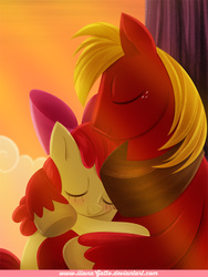 Size: 672x893 | Tagged: safe, artist:ilianagatto, apple bloom, big macintosh, earth pony, pony, brotherhooves social, g4, brother and sister, equestria's best big brother, female, filly, foal, hug, male, scene interpretation, stallion