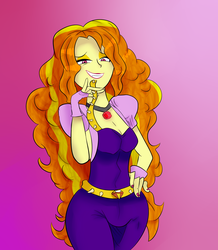 Size: 1600x1839 | Tagged: safe, artist:manic-the-lad, artist:mit-boy, adagio dazzle, equestria girls, g4, alternate hairstyle, amulet, cleavage, colored, curvy, female, hips, long hair, looking at you, loose hair, missing accessory, necklace, solo, wide hips