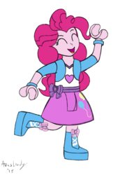 Size: 917x1333 | Tagged: safe, artist:avastindy, pinkie pie, equestria girls, g4, eyes closed, female, lego, lego friends, mini-doll, simple background, solo, standing, standing on one leg
