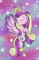Size: 1974x3037 | Tagged: safe, artist:theartistsora, princess cadance, alicorn, pony, g4, abstract background, eyes closed, female, flying, grin, mare, solo