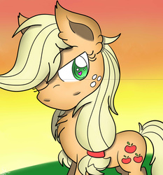 Size: 1024x1097 | Tagged: safe, artist:theartistsora, applejack, g4, chest fluff, female, heart eyes, love, solo, wingding eyes, wink