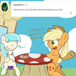 Size: 3000x3000 | Tagged: safe, artist:bigmackintosh, applejack, coco pommel, g4, high res, pie, request