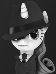 Size: 1704x2250 | Tagged: safe, artist:logand312, rarity, g4, rarity investigates, 3d, female, grayscale, monochrome, solo