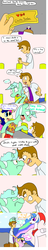 Size: 520x2720 | Tagged: safe, bon bon, lyra heartstrings, sweetie drops, oc, oc:puppysmiles, alicorn, earth pony, human, pony, unicorn, vocational death cruise, g4, black eye, chubbie, comic, fanfic, fanfic art, female, filly, foal, hooves, horn, male, mare, open mouth, pony blob, santalestia, teeth, ticket, wings