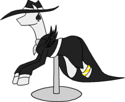 Size: 667x544 | Tagged: safe, artist:rexlupin, clothes, crossover, dress, earring, homestuck, jack noir, piercing, ponyquin, shadow spade (sort of), solo, spades slick, trenchcoat