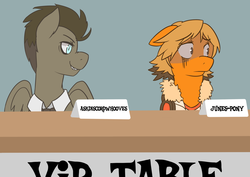Size: 1280x905 | Tagged: safe, doctor whooves, time turner, earth pony, pegasus, pony, ask discorded whooves, vocational death cruise, g4, crossover, discord whooves, duo, nervous, persona, persona 4, ponified, tumblr, yosuke hanamura